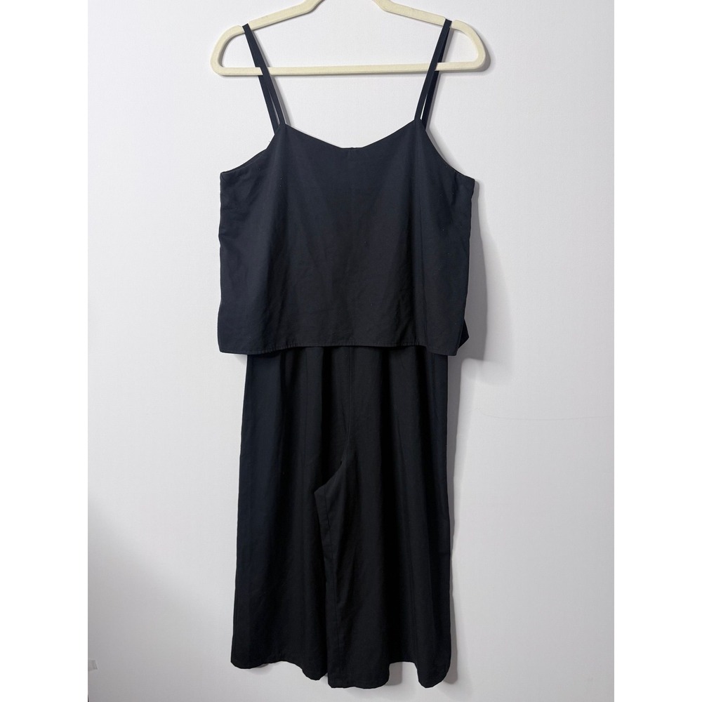 Grove Layered Overlay Wide-Leg Culotte Jumpsuit Black Medium